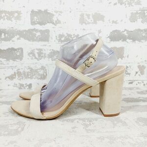 NEW BP. Lula Block Heel Slingback Suede Leather Beige Sandals W603